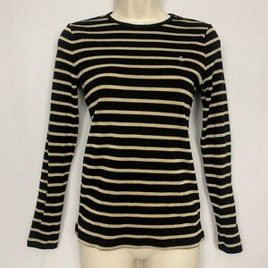 Ralph Lauren Sweater Womens Extra Small Striped Black Gold Metallic LRL Logo Vtg